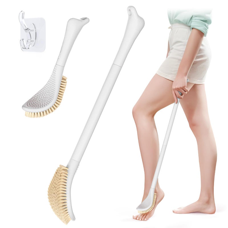 GEENOA New Foot Brush with Adjustable Long Handle 3in1 Foot Scrubber for Wet or Dry Brushing 102 275 Foot Scrub Brush for Senior Pregnant Disabled or Injured GiftBox PackedWhite